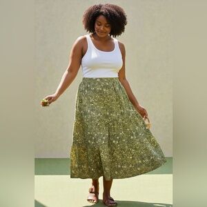H&M Olive Floral A-Line Skirt